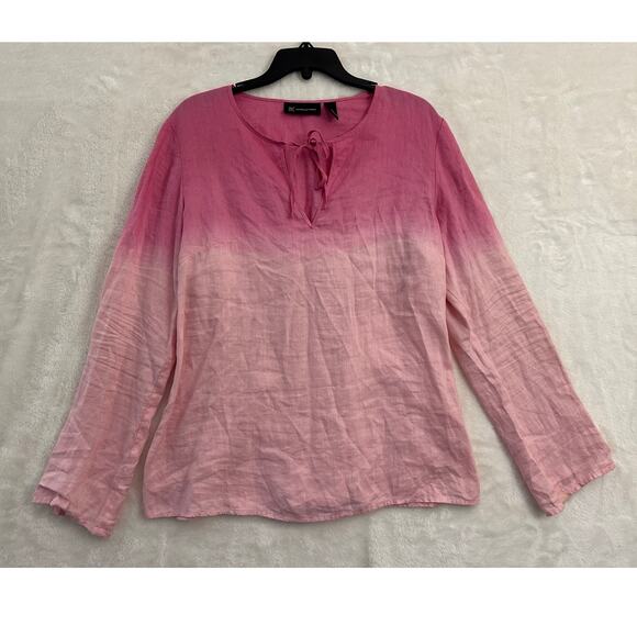 INC Pink Ombre 100% Linen Top 12 M L Beachy Pleated Back - Picture 1 of 8